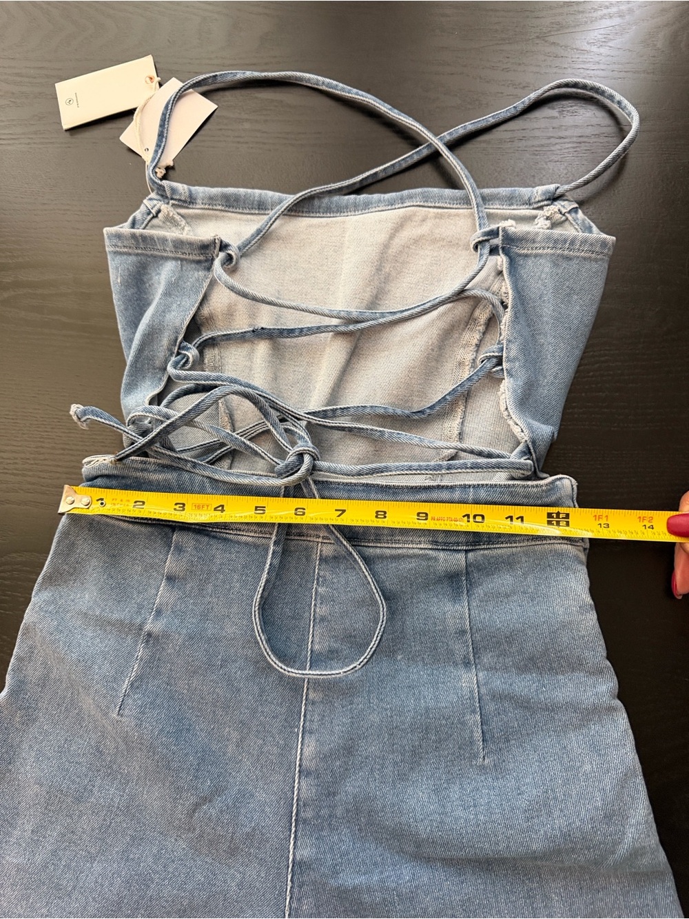 Good American Light Blue Lace-Up Back Wide Leg Denim Jumpsuit - Picture 6 of 7